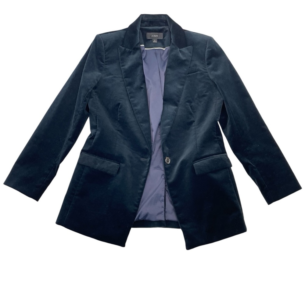 J. Crew Willa Stretch Velveteen Blazer 4 Blue - Picture 10 of 15